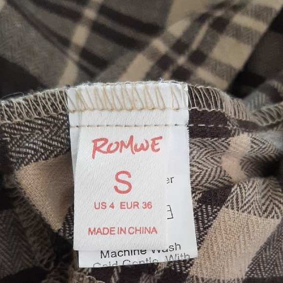 ROMWE Plaid Button Down Shirt - Brown and Cream - Picture 7 of 8